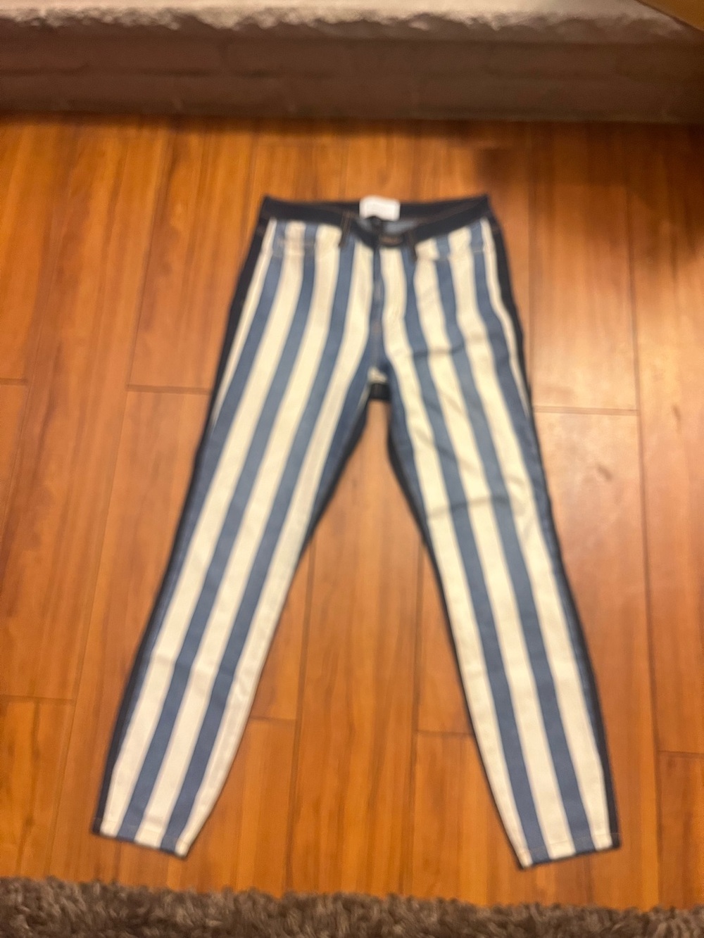 Striped Blue and White straight leg jeans